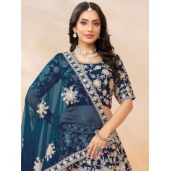 Teal Blue Art Silk Heavy Embroidery Designer Lehenga Choli Readymade
