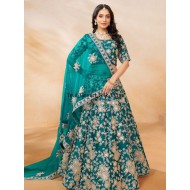 Teal Green Art Silk Heavy Embroidery Designer Lehenga Choli Readymade