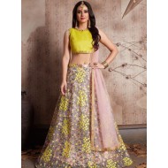 Yellow Floral Embroidery Soft Net Lehenga Choli Readymade