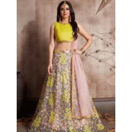Yellow Floral Embroidery Soft Net Lehenga Choli Readymade