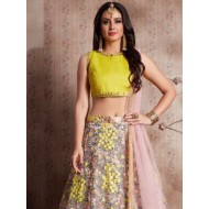 Yellow Floral Embroidery Soft Net Lehenga Choli Readymade