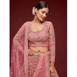 Baby Pink Zari Embroidery Heavy Net Lehenga Choli Readymade