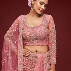Baby Pink Zari Embroidery Heavy Net Lehenga Choli Readymade