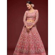 Baby Pink Zari Embroidery Heavy Net Lehenga Choli Readymade