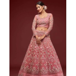 Baby Pink Zari Embroidery Heavy Net Lehenga Choli Readymade