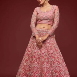 Baby Pink Zari Embroidery Heavy Net Lehenga Choli Readymade