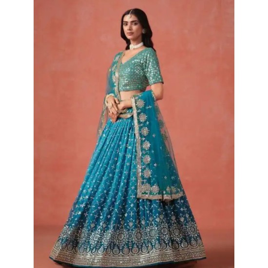 Blue Sequence Embroidered Lehenga Choli Readymade
