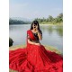 Georgette Floral Sequins Red Blue Lehenga Choli Readymade