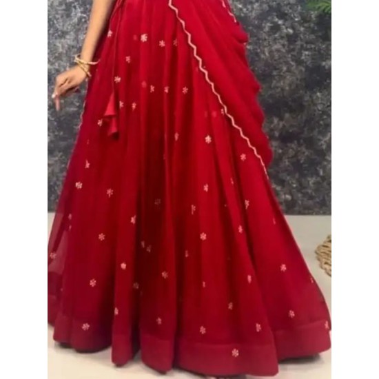 Georgette Floral Sequins Red Blue Lehenga Choli Readymade