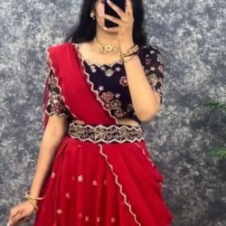Georgette Floral Sequins Red Blue Lehenga Choli Readymade