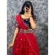 Georgette Floral Sequins Red Blue Lehenga Choli Readymade
