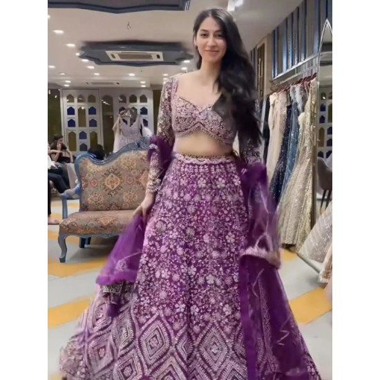 Heavy Net Purple Fancy Embroidery Lehenga Choli Readymade
