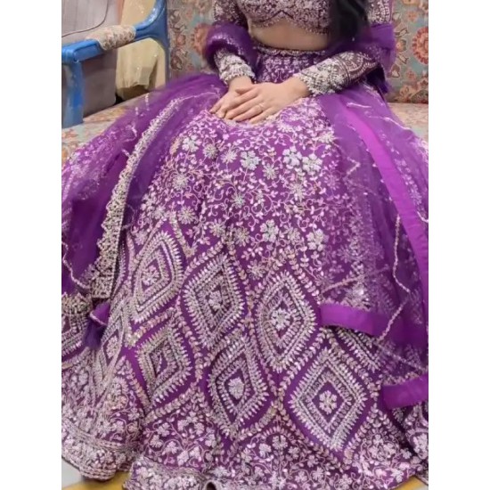 Heavy Net Purple Fancy Embroidery Lehenga Choli Readymade