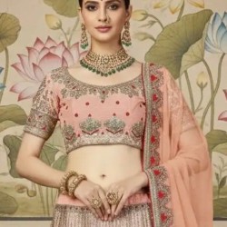 Latest Silk Embroidery Designer Peach Lehenga Choli Readymade