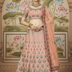 Latest Silk Embroidery Designer Peach Lehenga Choli Readymade