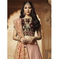 Maroon Peach Silk Latest Designer Lehenga Choli Readymade