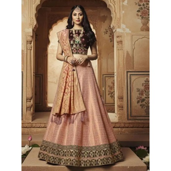 Maroon Peach Silk Latest Designer Lehenga Choli Readymade