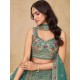 Teal Green Floral Heavy Embroidery Georgette Lehenga Choli Readymade