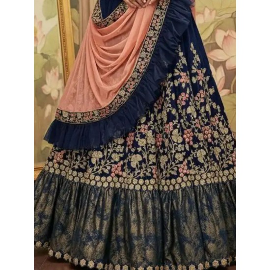 Velvet Dual Tone Dark Blue Silk Lehenga Choli Readymade