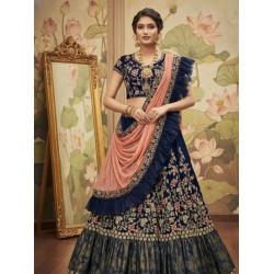 Velvet Dual Tone Dark Blue Silk Lehenga Choli Readymade