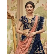 Velvet Dual Tone Dark Blue Silk Lehenga Choli Readymade