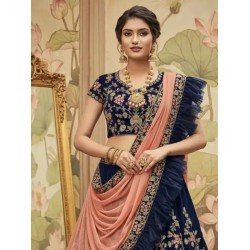 Velvet Dual Tone Dark Blue Silk Lehenga Choli Readymade
