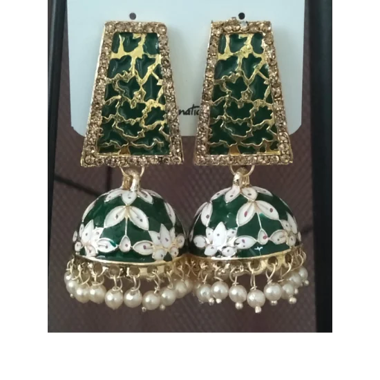 Traditional HandCraft Stone Work Jhumka Meena Kari Earring Traditional HandCraft Stone Work Jhumka Meena Kari Earring