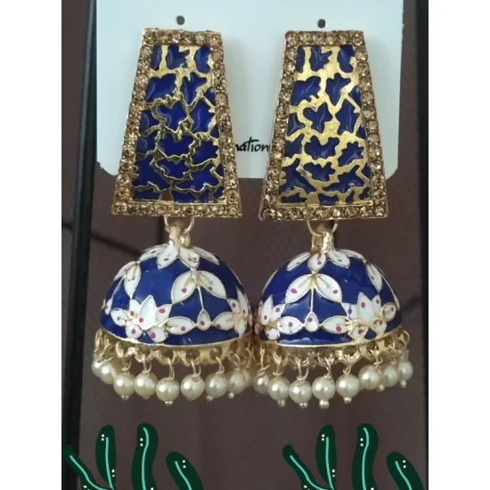 Traditional HandCraft Stone Work Jhumka Meena Kari Earring Traditional HandCraft Stone Work Jhumka Meena Kari Earring