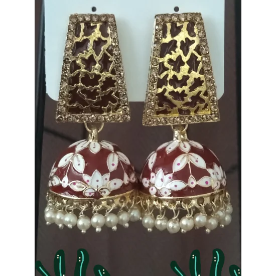 Traditional HandCraft Stone Work Jhumka Meena Kari Earring Traditional HandCraft Stone Work Jhumka Meena Kari Earring