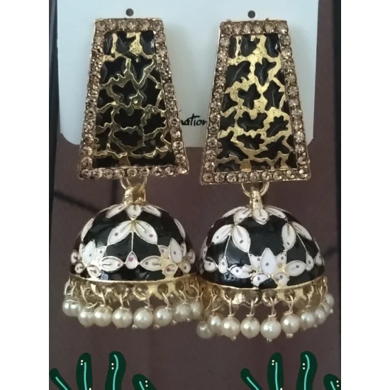 Traditional HandCraft Stone Work Jhumka Meena Kari Earring Traditional HandCraft Stone Work Jhumka Meena Kari Earring