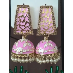 Traditional HandCraft Stone Work Jhumka Meena Kari Earring