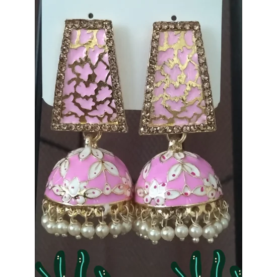 Traditional HandCraft Stone Work Jhumka Meena Kari Earring Traditional HandCraft Stone Work Jhumka Meena Kari Earring