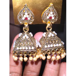 Traditional Gold and Black Colors beads Jhumka Earrings