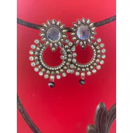 Silver Mirror Black Metal Chand Bali Earing