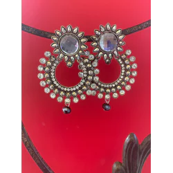 Silver Mirror Black Metal Chand Bali Earing