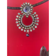 Silver Mirror Black Metal Chand Bali Earing