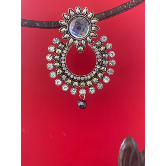 Silver Mirror Black Metal Chand Bali Earing
