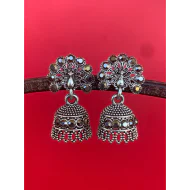 Peacock Small Oxidized Jhumki Earrings