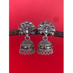 Peacock Small Oxidized Jhumki Earrings