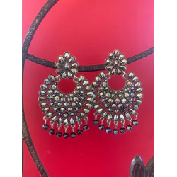 Traditional Women's Chand Bali Black Shining Earrings