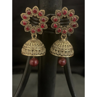 Kundan Stylish Stones work with Pearl Design Jhumka Earrings