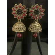 Kundan Stylish Stones work with Pearl Design Jhumka Earrings