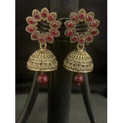 Kundan Stylish Stones work with Pearl Design Jhumka Earrings