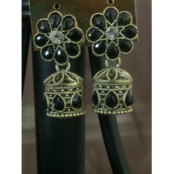 Flower design Stone Work Gold plated Jhumka Earring