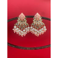 Hand crafted Gold Plated Chand Bali Enamel Earrings