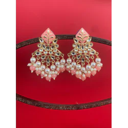 Hand crafted Gold Plated Chand Bali Enamel Earrings