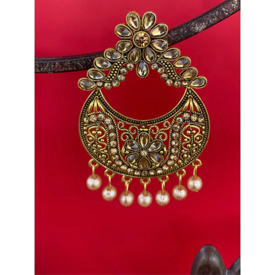 Traditional Kundan Dangle Pearl Stud Earrings for women