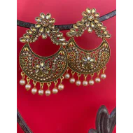 Traditional Kundan Dangle Pearl Stud Earrings for women