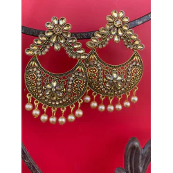 Traditional Kundan Dangle Pearl Stud Earrings for women