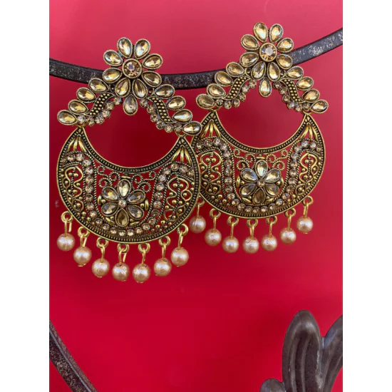 Traditional Kundan Dangle Pearl Stud Earrings for women